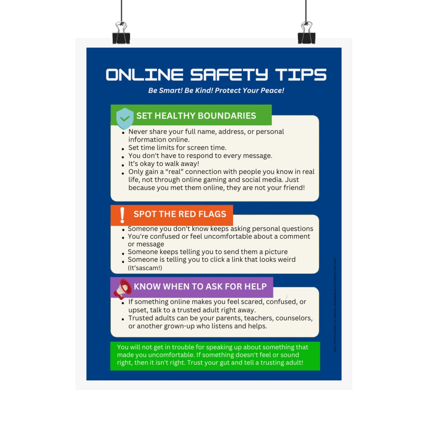 Online Safety Tips Poster Wall Art Decor 11"x17"